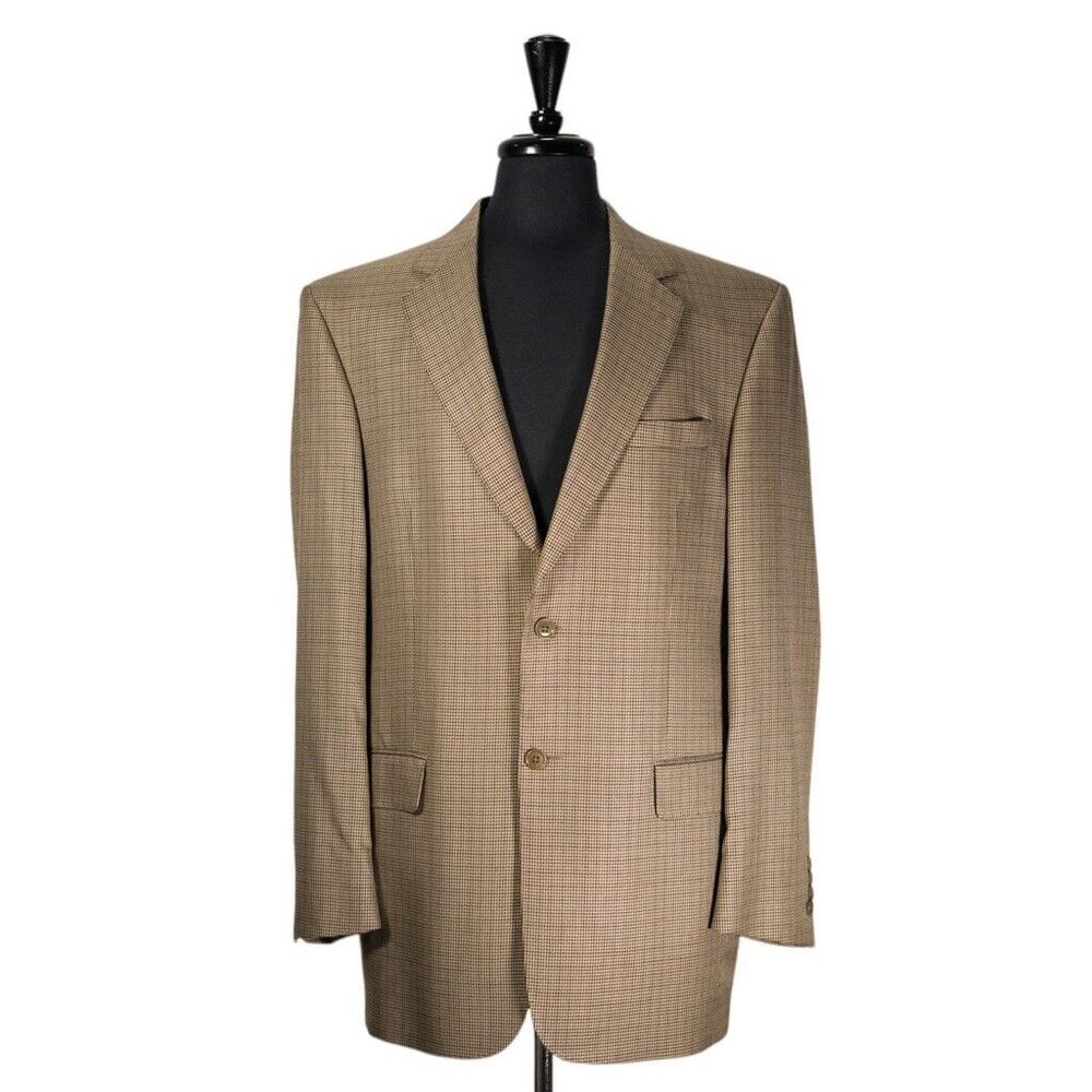 Jos. A. Bank Mens Blazer Gold Blue Check Silk Wool Lined Jacket Sport Coat 42L
